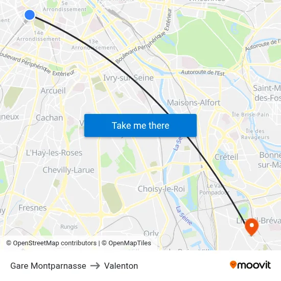Gare Montparnasse to Valenton map