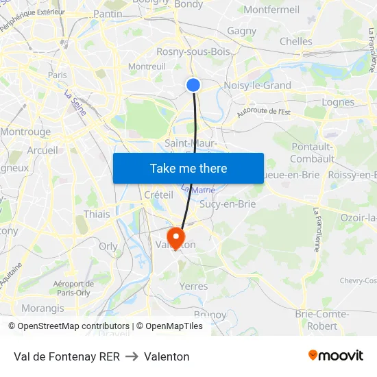 Val de Fontenay RER to Valenton map