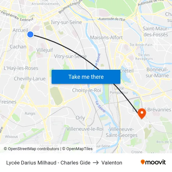 Lycée Darius Milhaud - Charles Gide to Valenton map