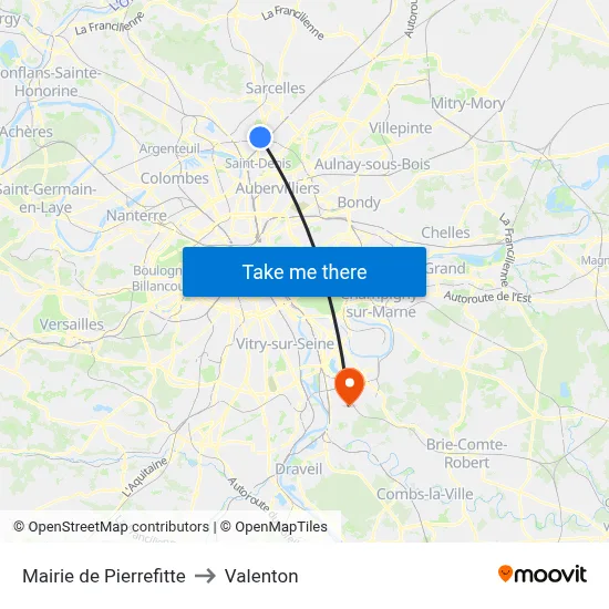 Mairie de Pierrefitte to Valenton map