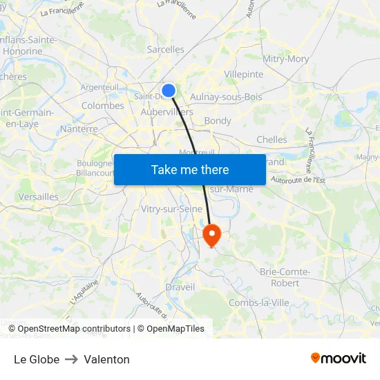 Le Globe to Valenton map
