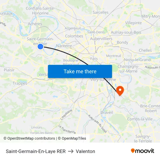Saint-Germain-En-Laye RER to Valenton map