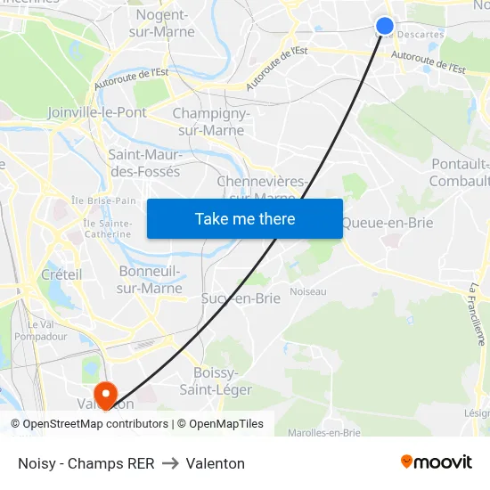 Noisy - Champs RER to Valenton map