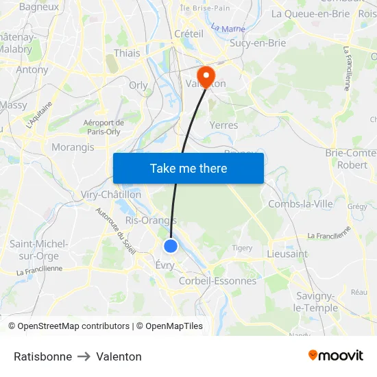 Ratisbonne to Valenton map