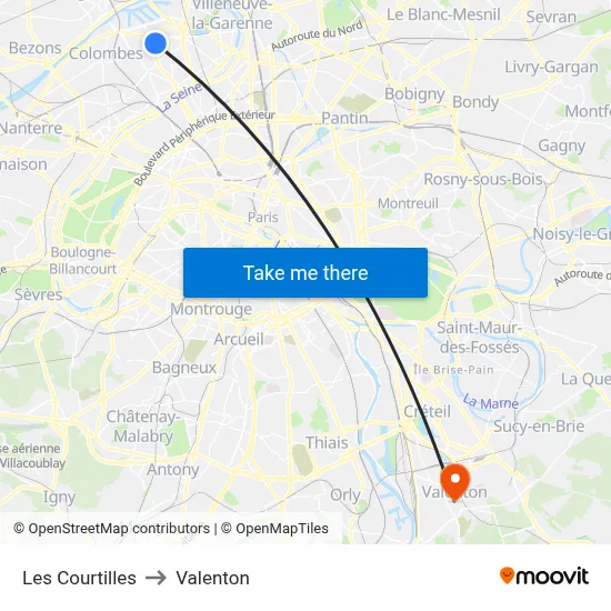 Les Courtilles to Valenton map