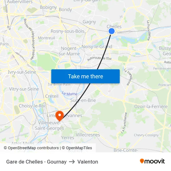 Gare de Chelles - Gournay to Valenton map
