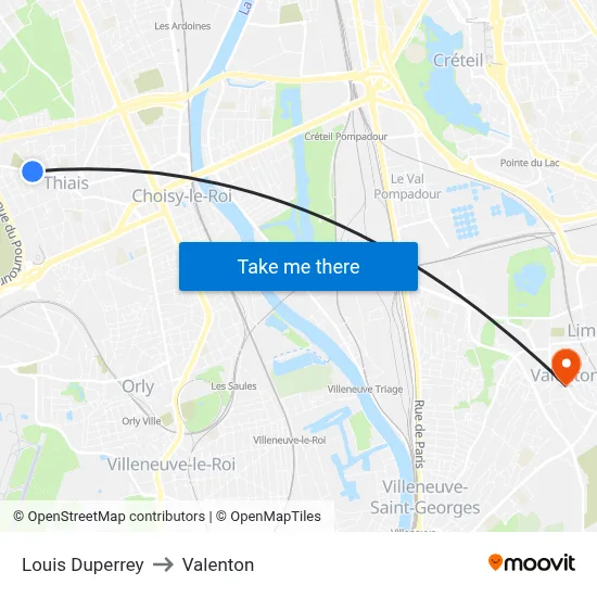Louis Duperrey to Valenton map