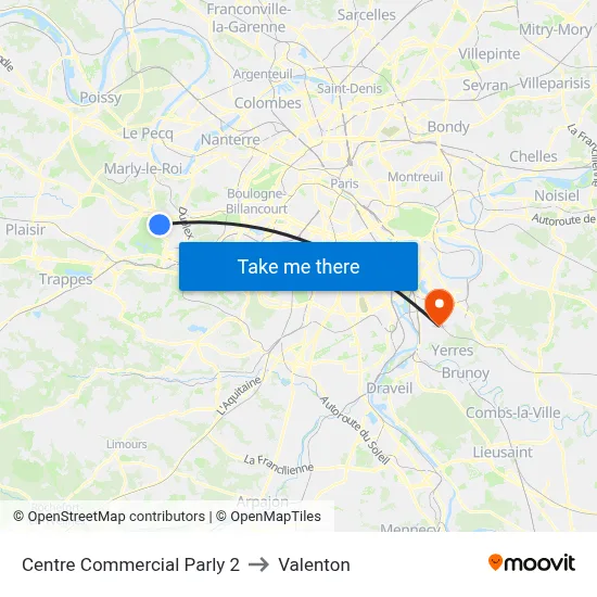 Centre Commercial Parly 2 to Valenton map