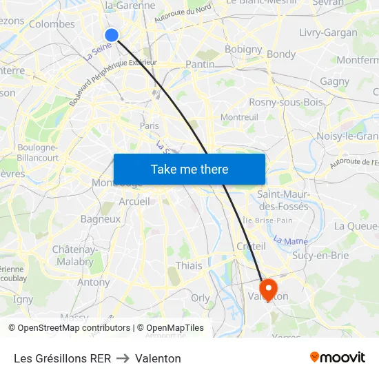 Les Grésillons RER to Valenton map