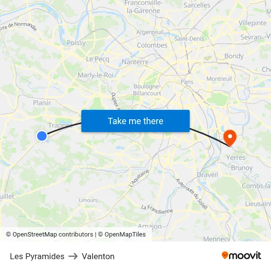 Les Pyramides to Valenton map