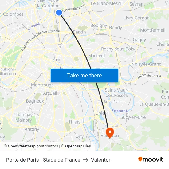 Porte de Paris - Stade de France to Valenton map