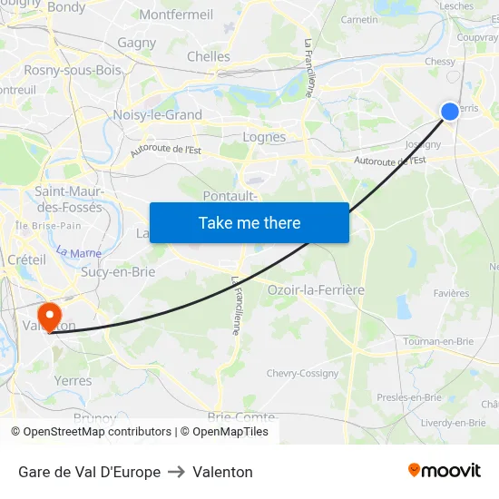 Gare de Val D'Europe to Valenton map