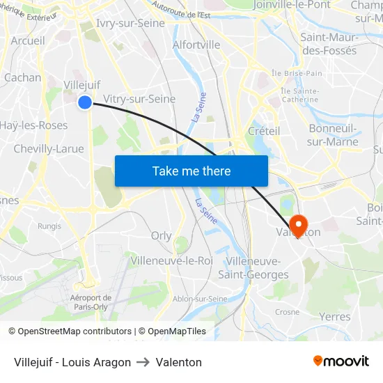 Villejuif - Louis Aragon to Valenton map