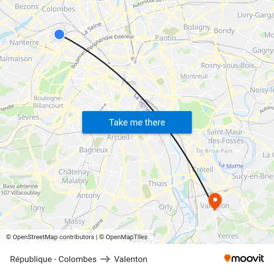 République - Colombes to Valenton map