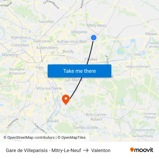 Gare de Villeparisis - Mitry-Le-Neuf to Valenton map