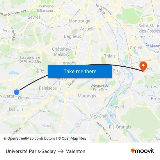 Université Paris-Saclay to Valenton map
