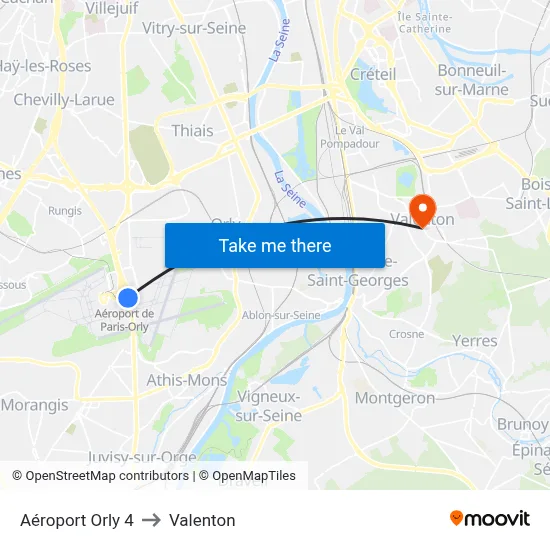 Aéroport Orly 4 to Valenton map