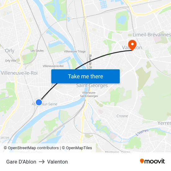Gare D'Ablon to Valenton map