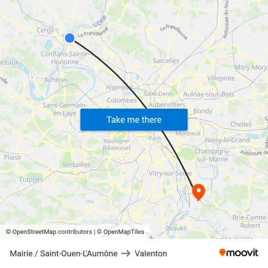 Mairie / Saint-Ouen-L'Aumône to Valenton map
