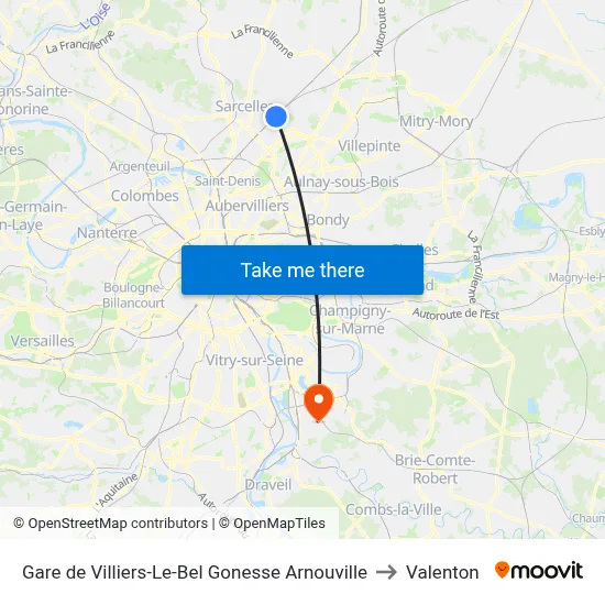Gare de Villiers-Le-Bel Gonesse Arnouville to Valenton map