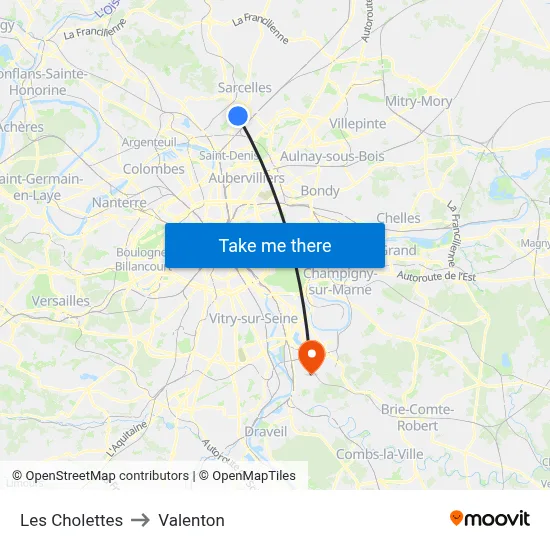 Les Cholettes to Valenton map