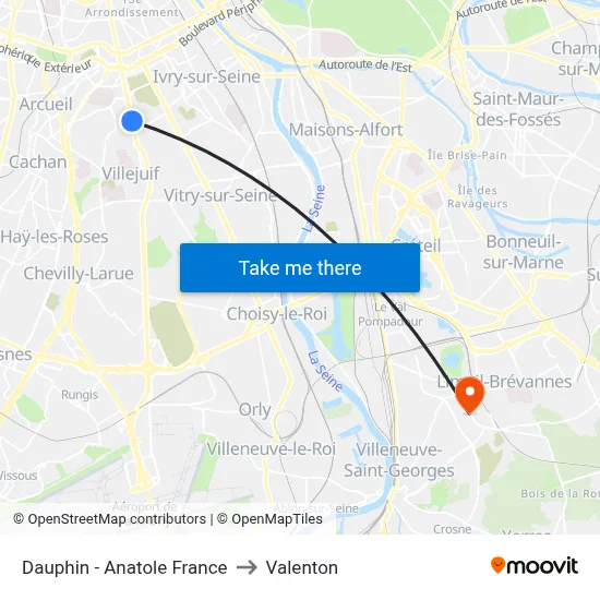 Dauphin - Anatole France to Valenton map