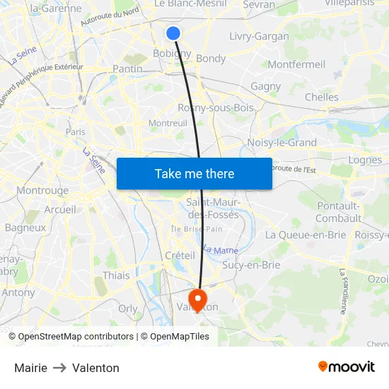 Mairie to Valenton map