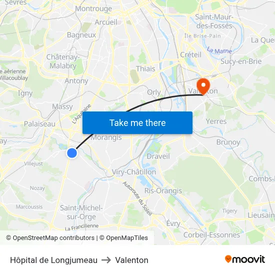 Hôpital de Longjumeau to Valenton map