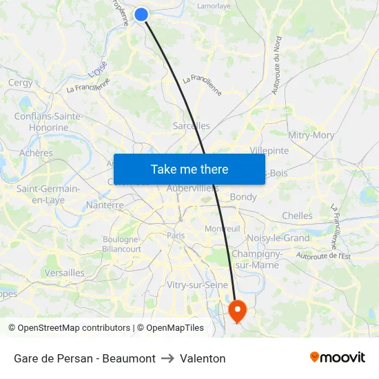 Gare de Persan - Beaumont to Valenton map
