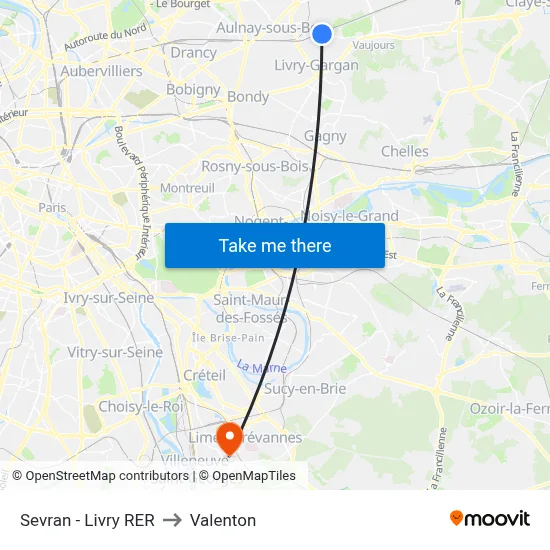 Sevran - Livry RER to Valenton map