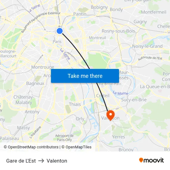 Gare de L'Est to Valenton map