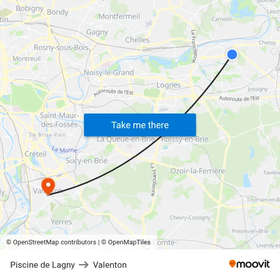 Piscine de Lagny to Valenton map