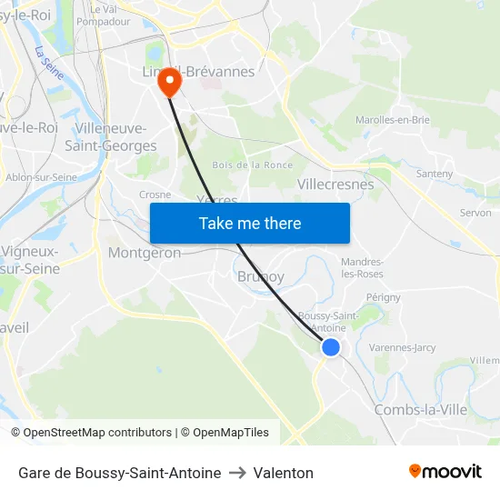 Gare de Boussy-Saint-Antoine to Valenton map