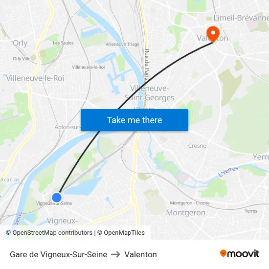 Gare de Vigneux-Sur-Seine to Valenton map