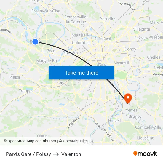 Parvis Gare / Poissy to Valenton map