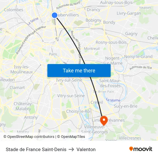 Stade de France Saint-Denis to Valenton map