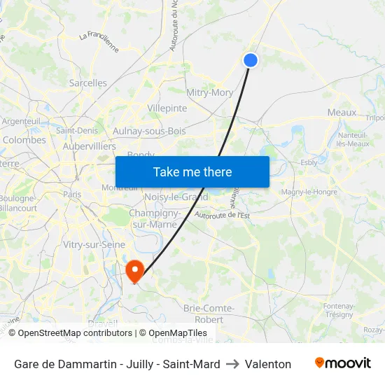Gare de Dammartin - Juilly - Saint-Mard to Valenton map