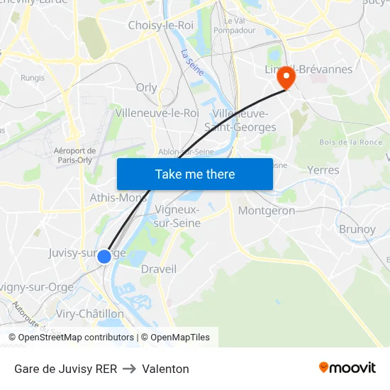 Gare de Juvisy RER to Valenton map