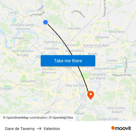 Gare de Taverny to Valenton map