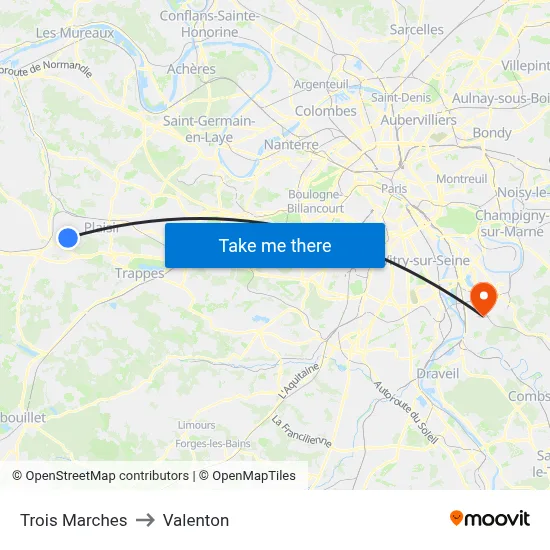 Trois Marches to Valenton map