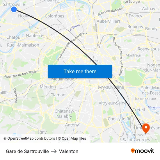 Gare de Sartrouville to Valenton map