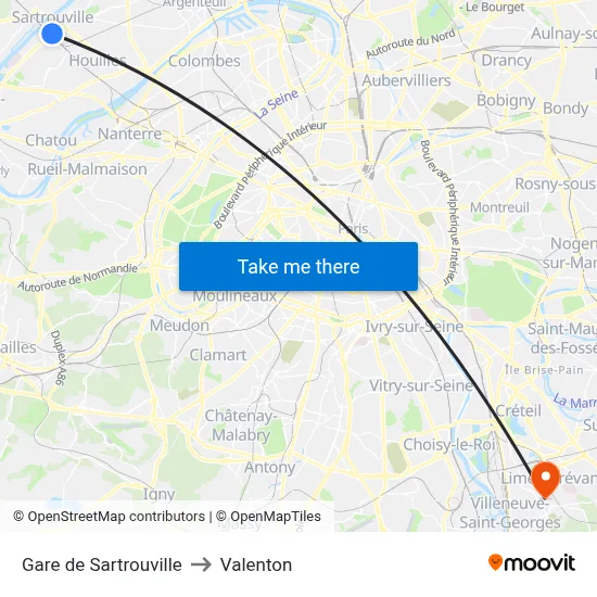 Gare de Sartrouville to Valenton map