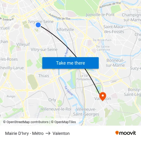 Mairie D'Ivry - Métro to Valenton map