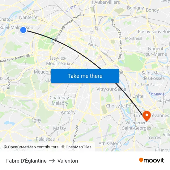Fabre D'Églantine to Valenton map