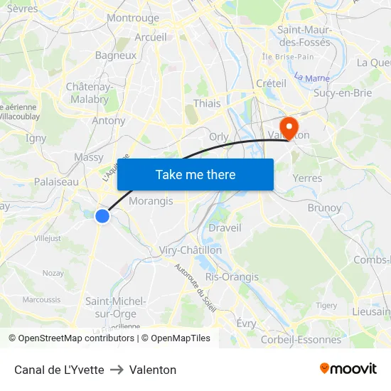 Canal de L'Yvette to Valenton map