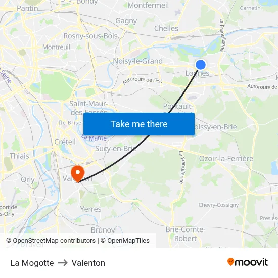 La Mogotte to Valenton map