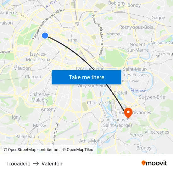Trocadéro to Valenton map