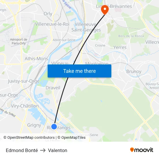 Edmond Bonté to Valenton map