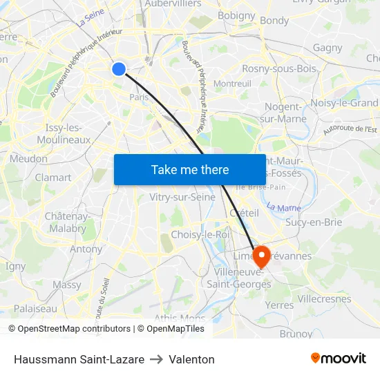 Haussmann Saint-Lazare to Valenton map