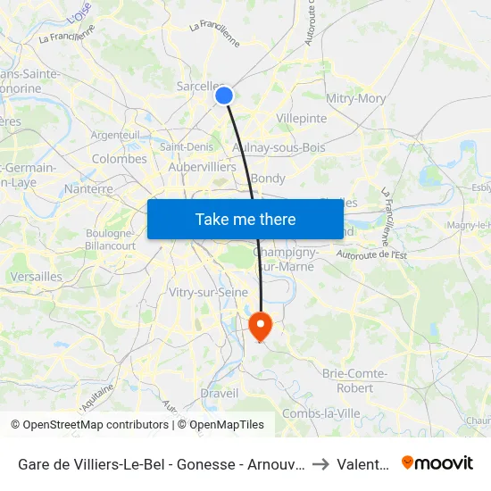 Gare de Villiers-Le-Bel - Gonesse - Arnouville to Valenton map
